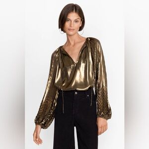 Johnny Was Golden Gem Pleated Metallic Blouse Size Small